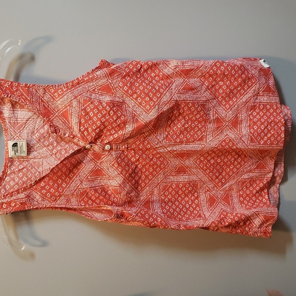 North Face Dark Orange and White Cotton Tank, Small